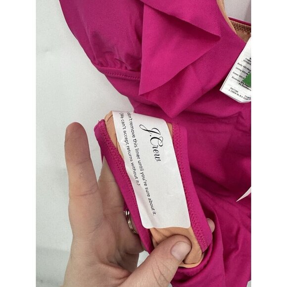 J. Crew Ruched Ruffle One Piece Swimsuit women 12 Pink Fuchsia Beach Pool NEW - Picture 7 of 9